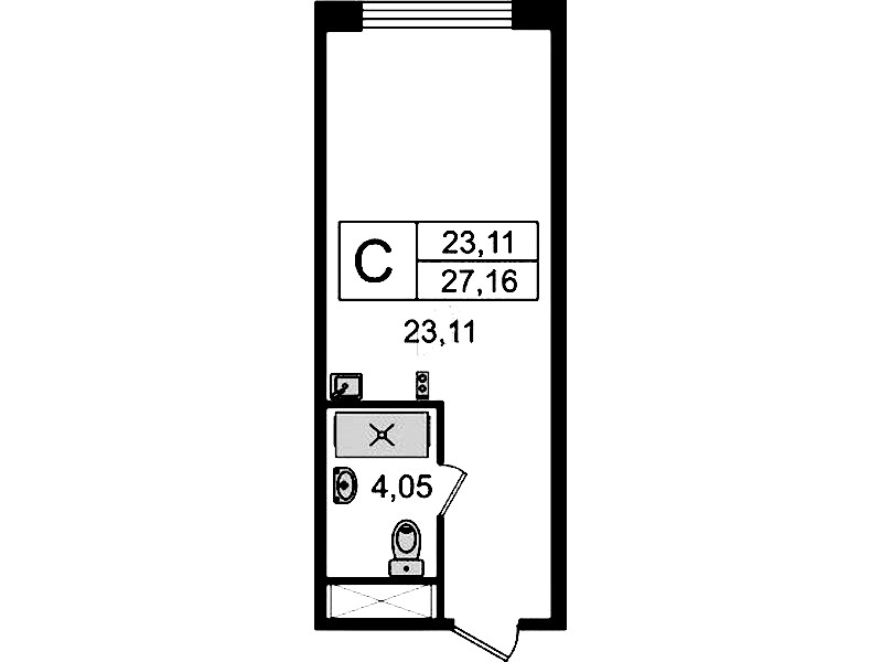 Квартира студия 27.16 м², 4/14 эт., Комплекс апартаментов «Ladozhsky Avenir»